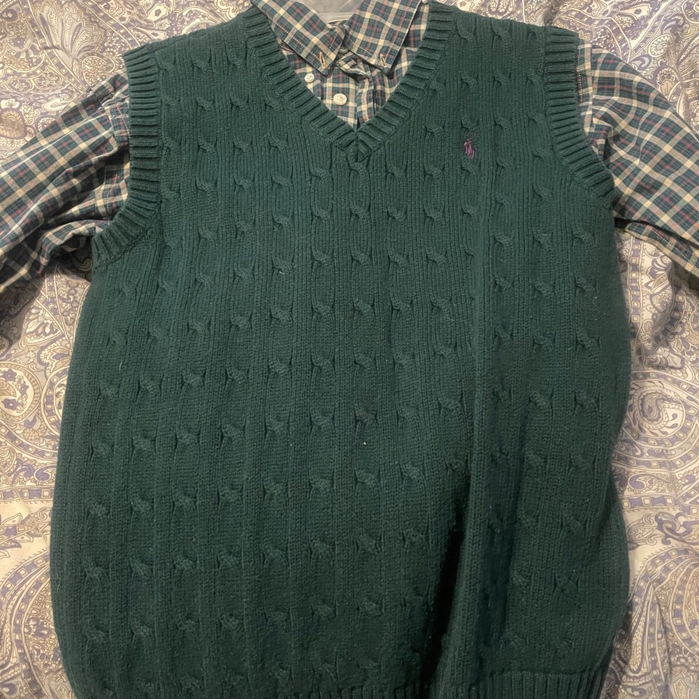 Boys size L (14-16) Ralph Lauren Polo sweater vest and button down plaid shirt